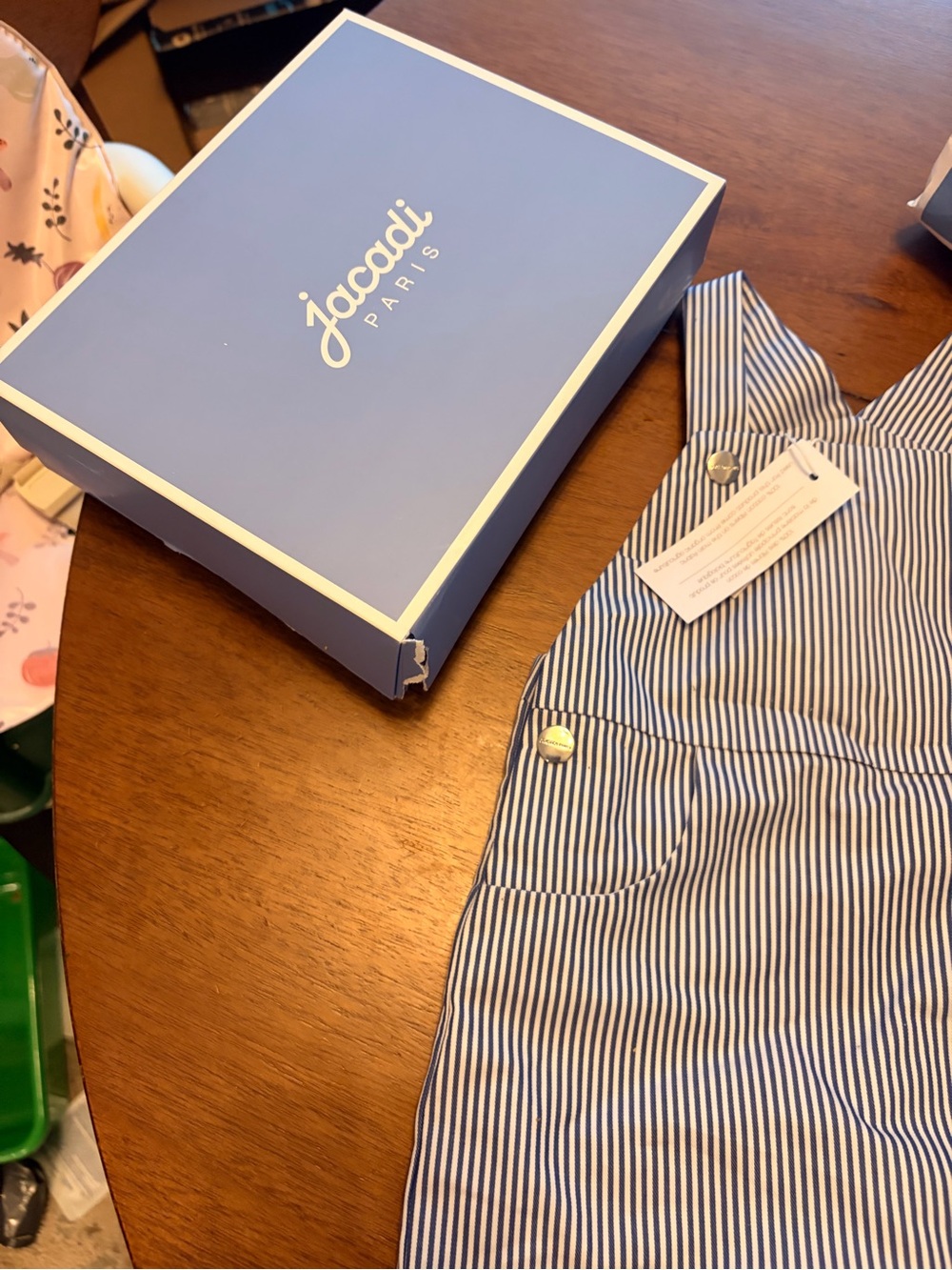 Jacadi Blue and White Pinstripe Baby Overalls - Picture 3 of 5